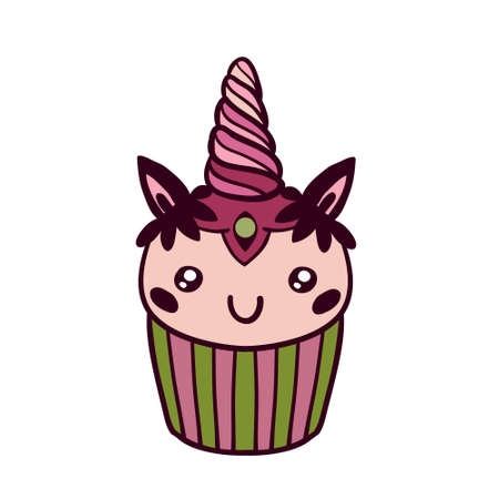 Doodle cupcake unicorn Vector isolated on whiteのイラスト素材