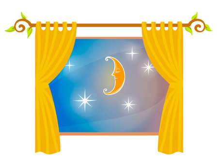 Vector Kids room window with Moon and starsのイラスト素材