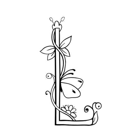 Autumn leaves font, Letter L Coloring pageのイラスト素材