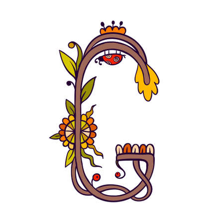 Vector Letter G with floral, berries. Summer fontのイラスト素材