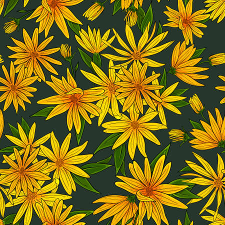 Seamless  pattern of flowers and leavesのイラスト素材