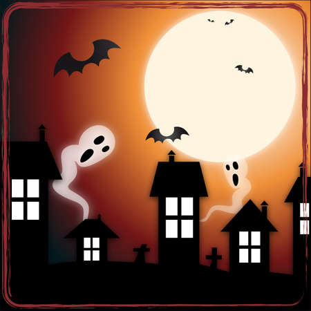 Ghosts in town   A illustration of ghosts and bats appearing in the night cityのイラスト素材