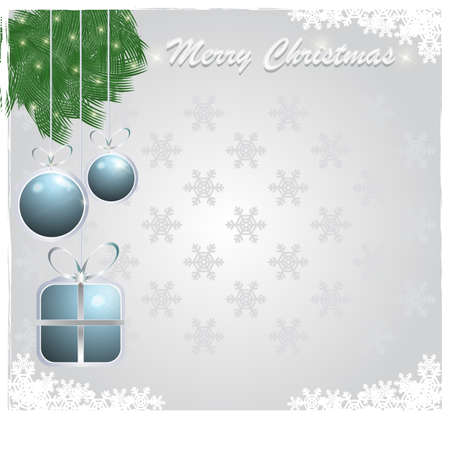 Merry christmas   A illustration of christmas balls and gift for greetings cardのイラスト素材