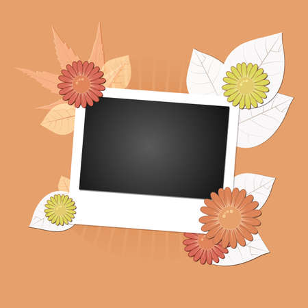 Autumn banner with photograph - A vector illustration of autumn banner with photograph, leaves and flowers for your decorationのイラスト素材