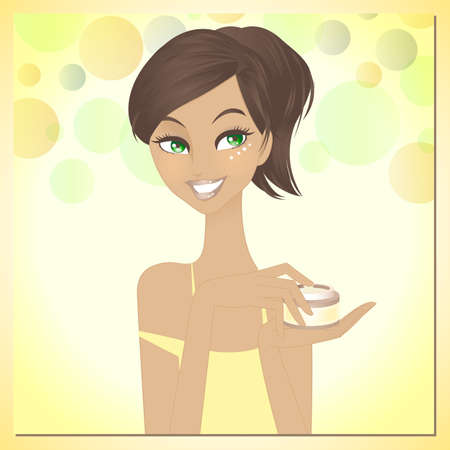 Beauty applying an anti-wrinkle cream - An illustration of beautiful woman applying an anti-wrinkle creamのイラスト素材