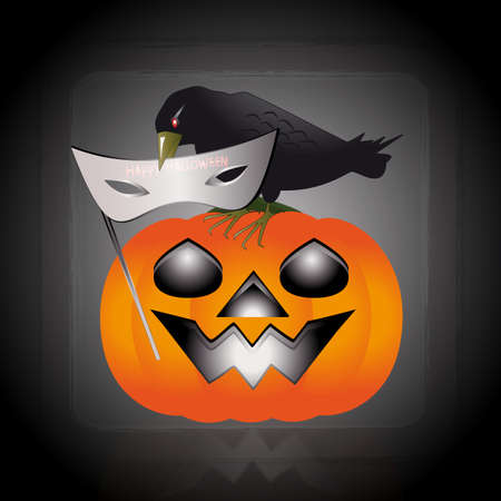 An illustration of raven perched on a pumpkinのイラスト素材
