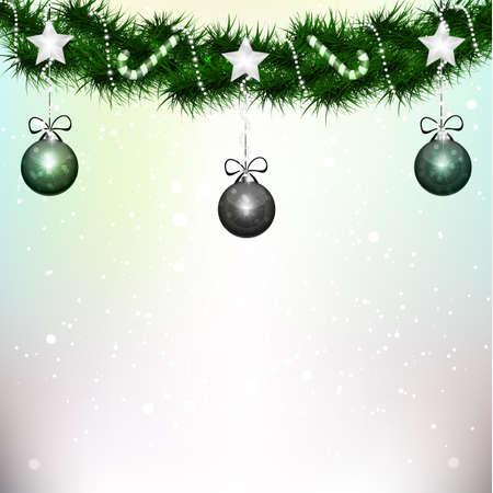 Decoration for christmas tree - An illustration of garlands, bright stars, Christmas balls on a christmas tree branchのイラスト素材