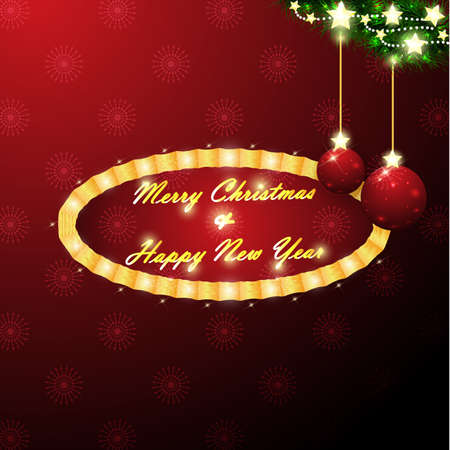 Red christmas balls - An illustration of red christmas balls on a branch of christmas tree with a message in centerのイラスト素材