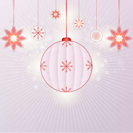 Snowflakes and christmas balls - An illustration of snowflakes and christmas balls in red and orange with purple and bright backgroundのイラスト素材