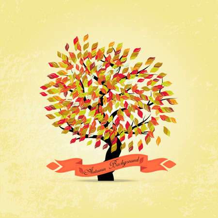 Colors of autumn - An illustration of a tree in autumn with colorful leaves.のイラスト素材