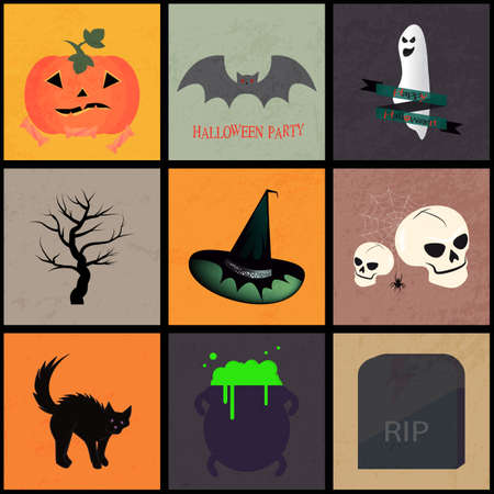 Halloween Icons - An illustration with different icons and banners for Halloweenのイラスト素材