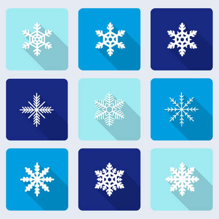 Snowflakes icons with long shadow effect - An illustration of different snowflakes with long shadow effectのイラスト素材
