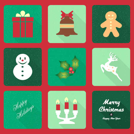 Christmas icons with long shadow effect - An illustration with different icons for christmas decorationのイラスト素材