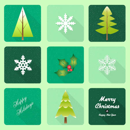 Christmas trees with long shadow effect - An illustration of different icons with abstract trees for Christmasのイラスト素材