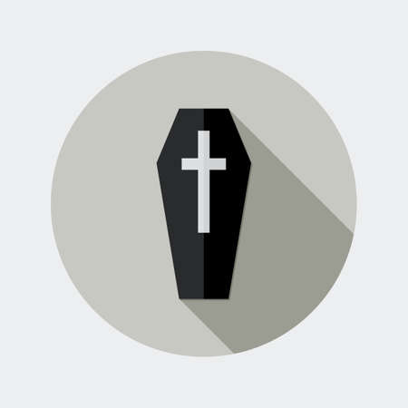 Flat design black coffin and cross icon with long shadow - An illustration of black coffin with cross icon flat design style for Halloweenのイラスト素材