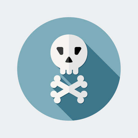 Flat skull design icon with long shadow - An illustration of skull and bones icon flat design style for Halloweenのイラスト素材