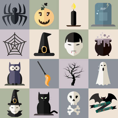 Set of Halloween icons flat design style 1 - An illustration with different icons flat design style for Halloweenのイラスト素材