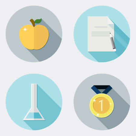 Flat design education icons with long shadow のイラスト素材