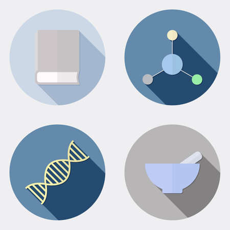 Flat scientific research design icons with long shadowのイラスト素材