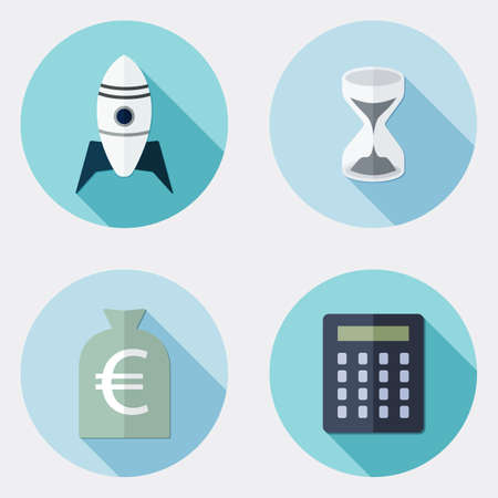 Flat design business icons with long shadowのイラスト素材