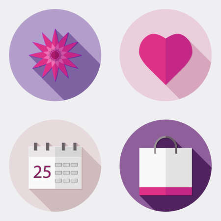 Flat user interface design icons with long shadowのイラスト素材