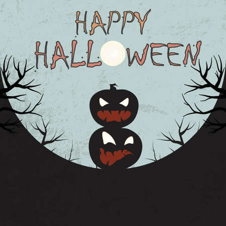 Halloween banner design with pumpkins and full moonのイラスト素材