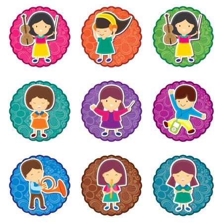 Music Kids Round Labelのイラスト素材