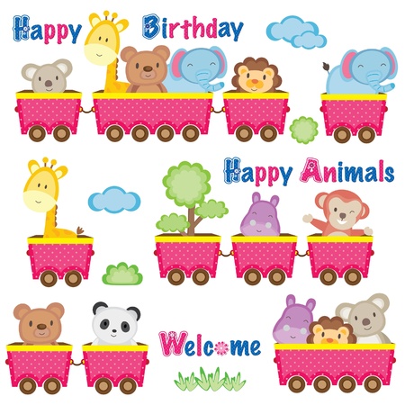 Wild animals on trainのイラスト素材