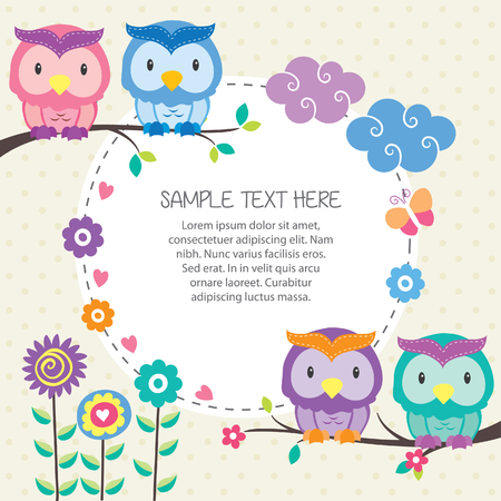 owl and garden layout designのイラスト素材