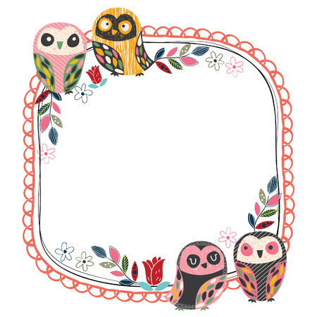 vintage owl frame layout 1のイラスト素材