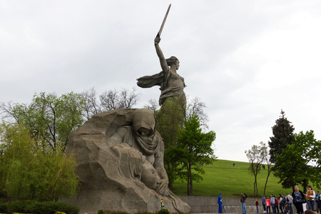 VOLGOGRAD, RUSSIA - July 12, 2015: the Monument to the grieving mother of murdered son-a soldier in the war. Installed Museum-reserve Stalingrad battle. Volgograd, Russiaのeditorial素材