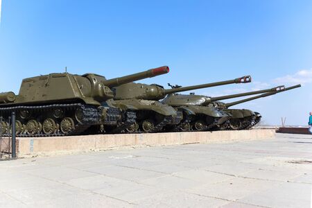VOLGOGRAD, RUSSIA - April 12, 2015: Exhibit a light Soviet tank is-3. Installed the Museum-panorama the battle of Stalingrad, Volgograd, Russiaのeditorial素材