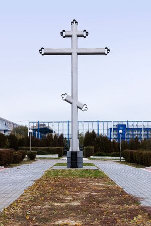 VOLGOGRAD, RUSSIA - November 01, 2015: the Cross at the mass grave pogibshim the 138 soldiers of the Guards division in the battle of Stalingrad, the great Patriotic war. Volgograd, Russiaのeditorial素材