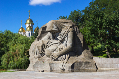 VOLGOGRAD, RUSSIA - July 12, 2015: the Monument to the grieving mother of murdered son-a soldier in the war. Installed Museum-reserve Stalingrad battle. Volgograd, Russiaのeditorial素材
