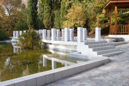 SOCHI, RUSSIA - November 07, 2015: Mramorny Bridge in the Chinese garden, the Tree nursery park. Sochi, Russiaのeditorial素材