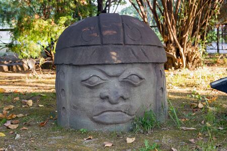 SOCHI, RUSSIA - Nobyar 06, 2015: The head of a stone Idol in a helmet at Arts Square. Sochi, Russiaのeditorial素材