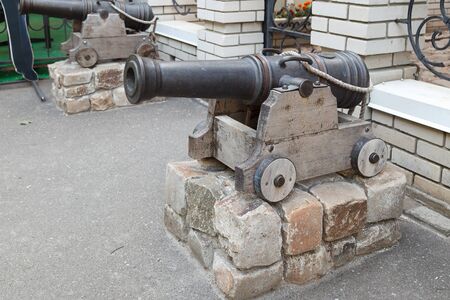 TAGANROG, RUSSIA - July 21, 2016: The medieval strary gun shooting kernels. Taganrog, Russiaのeditorial素材