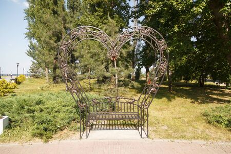 TAGANROG, RUSSIA - July 21, 2016: The forged shop of lovers in the form of heart. Taganrog, Russiaのeditorial素材