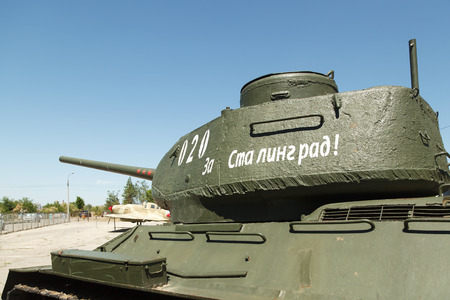 VOLGOGRAD, RUSSIA - July 06, 2016: Exhibition of fighting tanks. Constant exhibition of military equipment. Museum Mamayev Kurgan, Volgograd, Russiaのeditorial素材