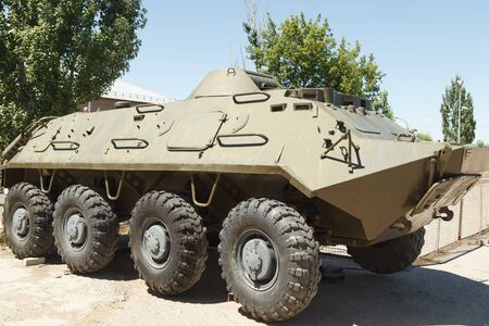VOLGOGRAD, RUSSIA - July 06, 2016: Armored personnel carrier. Constant exhibition of military equipment. Mamayev Kurgan, Volgograd, Russiaのeditorial素材