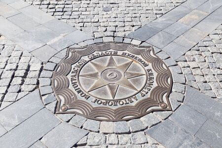 VOLGOGRAD, RUSSIA - July 02, 2016: Monument Sign Zero kilometer, reference point of distance of the city of Volgograd, Russiaのeditorial素材