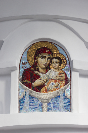 SOCHI, RUSSIA - November 06, 2015: The icon of the Mother of God in Iverskaya's baptistery, is established in Sacredly Mikhaylo Archangel's Cathedral. Sochi, Russiaのeditorial素材