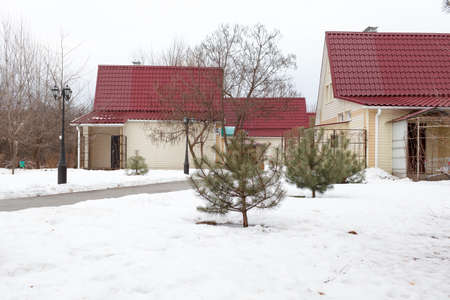 VOLGOGRAD, RUSSIA - February 24, 2017: A lodge in the winter park in the afternoon in on Esenki's camp siteのeditorial素材