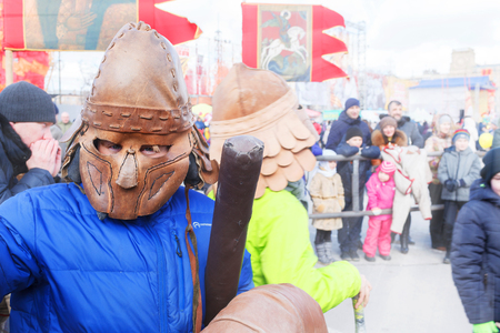 VOLGOGRAD, RUSSIA - February 26, 2017: Maslenitsa holiday, festivities and entertainments on the area of the fallen Fightersのeditorial素材