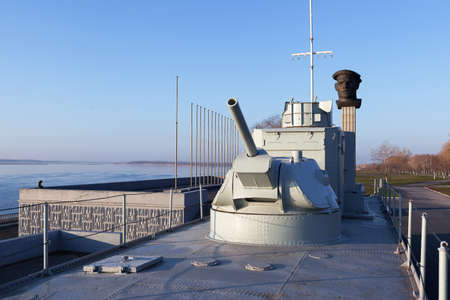 VOLGOGRAD, RUSSIA - April 02, 2017: The monument to the fighting armored boat of World War II, is established on the embankment of the city of Volgogradのeditorial素材
