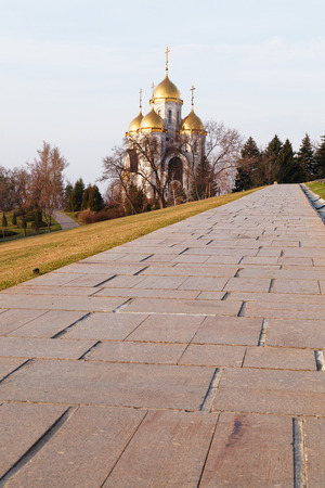 VOLGOGRAD, RUSSIA - April 02, 2017: Church of All Saints, is established on Mamayev Kurgan, about a statue "the Motherland calls!", in the central region of the city of Volgogradのeditorial素材