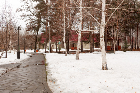 VOLGOGRAD, RUSSIA - February 24, 2017: The road in the winter park in the afternoonのeditorial素材
