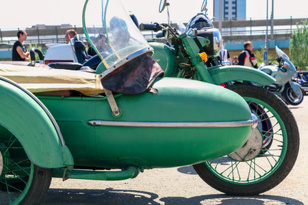 VOLGOGRAD, RUSSIA - May 5,2018: The motorcycle stands still on the city street, a close upのeditorial素材