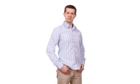 The man in a shirt on a white background