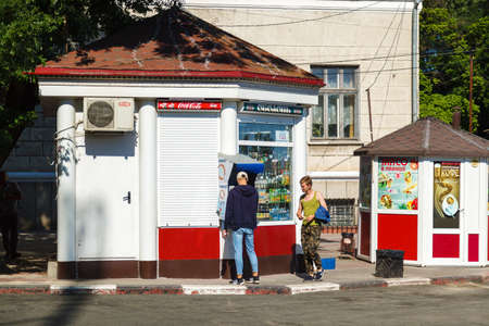 KERCH, RUSSIA - June 29, 2019: people buy food at kiosk, Kerch, Crimeaのeditorial素材